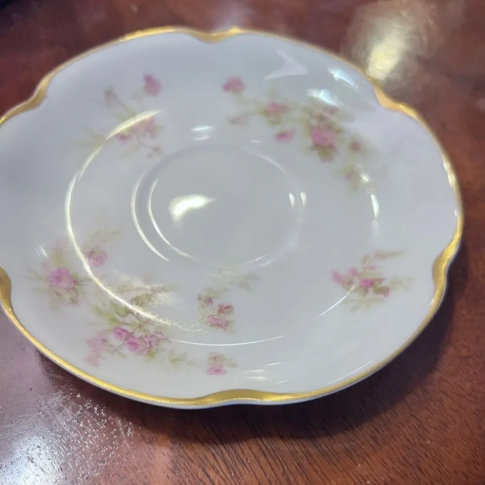 Porcelain Haviland Limoges France tea cup saucer pink green floral gold accent